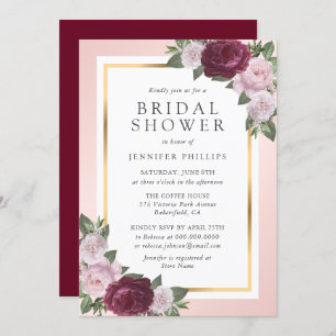 Burgundy Gold Blush Pink Floral Bridal Shower Invitation