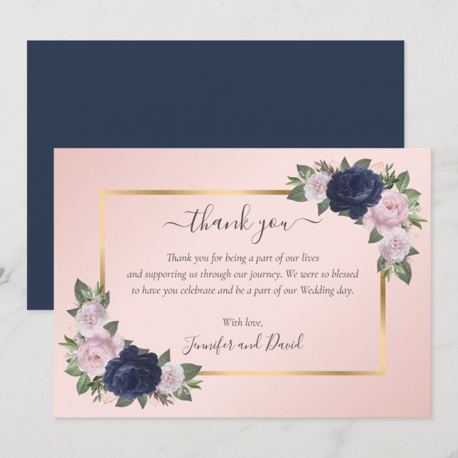 Burgundy Gold Blush Pink Thank You Card (Front/Back)