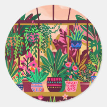 Burgundy & Gold Botanical Greenhouse Round Sticker