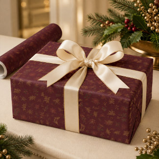 Burgundy Gold Botanical Holiday Wrapping Paper