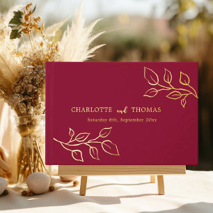 Burgundy gold botanical luxury wedding guest book