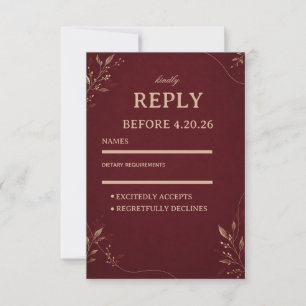 Burgundy Gold Botanical RSVP Card
