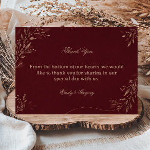 Burgundy Gold Botanical Thank You Card
