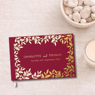Burgundy gold botanical wedding guest book