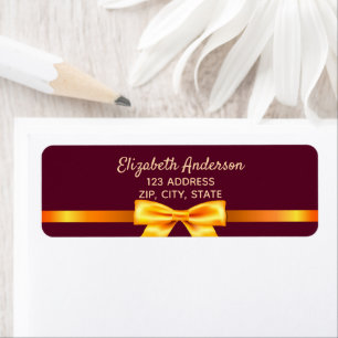 Burgundy gold bow elegant return address label