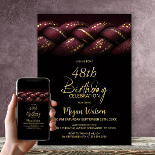 Burgundy Gold Braid Any Age Birthday Party Invitation