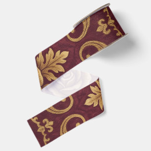 Burgundy & Gold Brocade Grosgrain Ribbon