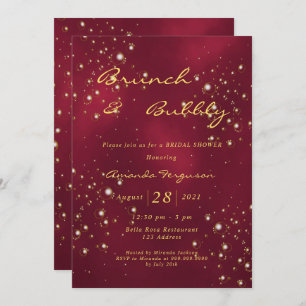 Burgundy gold brunch bubbly bridal shower invitation