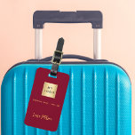 Burgundy gold business company logo name luggage tag<br><div class="desc">Burgundy background colour.  Personalise and add you business logo,  name and contact details.  Golden text.</div>