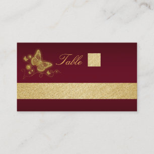 Burgundy gold butterfly placement cards