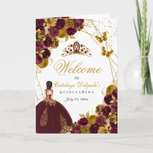 Burgundy & Gold Butterfly Quinceanera Program
