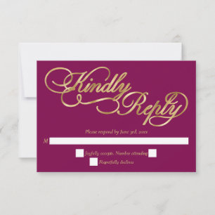 Burgundy & Gold Calligraphy Formal Wedding RSVP Card