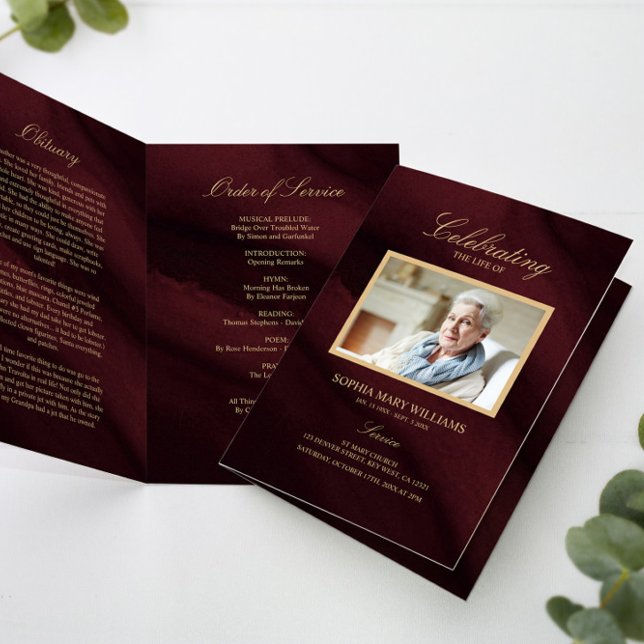 Burgundy & Gold Calligraphy Memorial Program (Creator Uploaded)