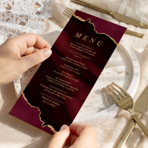 Burgundy Gold Calligraphy Wedding Menu
