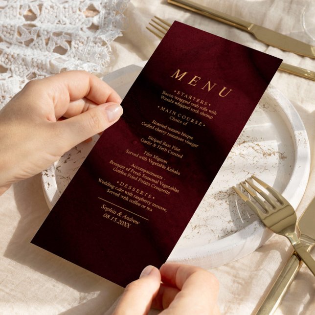 Burgundy & Gold Calligraphy Wedding Menu (Creator Uploaded)