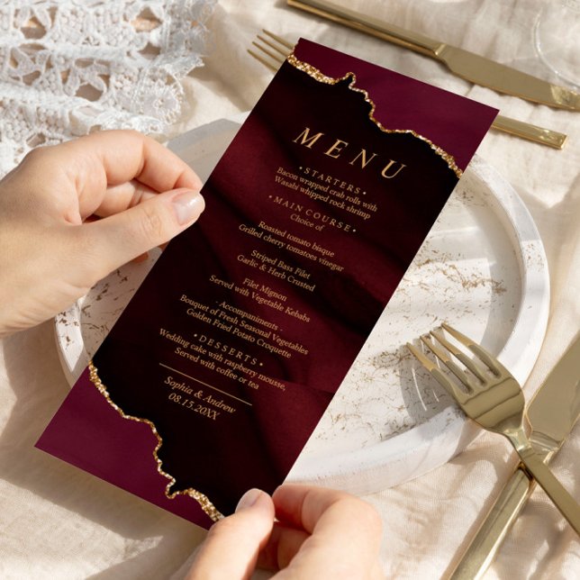 Burgundy Gold Calligraphy Wedding Menu (Creator Uploaded)