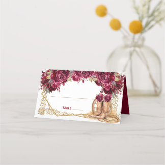 Burgundy Gold Charra Quinceanera Cowboy Boots Place Card