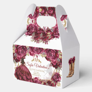 Burgundy Gold Charra Quinceanera Princess Boots Favour Box
