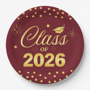 Burgundy Gold Class of 2026 Graduation Plates
