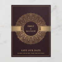 BURGUNDY GOLD CLASSIC ORNATE MANDALA SAVE THE DATE
