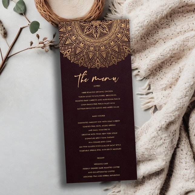 BURGUNDY GOLD CLASSIC ORNATE MANDALA WEDDING MENU (Creator Uploaded)