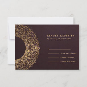 BURGUNDY GOLD CLASSIC ORNATE MANDALA WEDDING RSVP