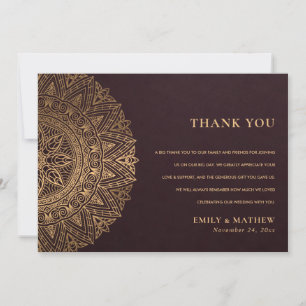 BURGUNDY GOLD CLASSIC ORNATE MANDALA WEDDING THANK YOU CARD