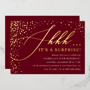 Burgundy & Gold Confetti Script Surprise Party