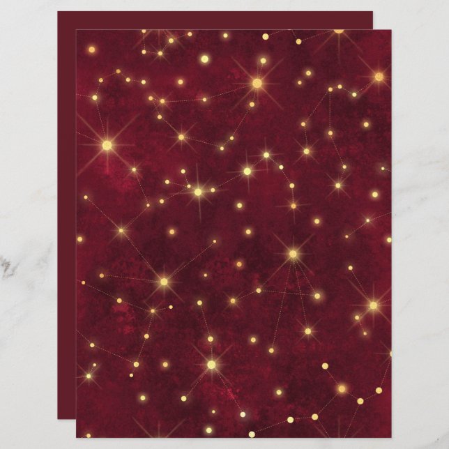 Burgundy Gold Constellation Pattern Scrapbook Pape (Front/Back)