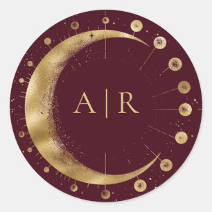 Burgundy Gold Crescent Moon Wedding Envelope Seal