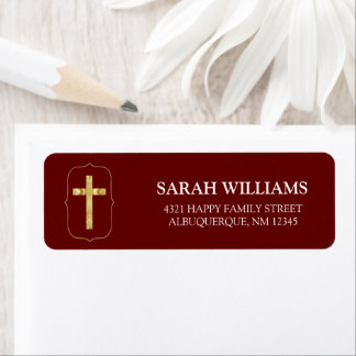 Burgundy Gold Cross 1st Holy Communion Address Return Address Label