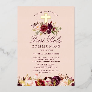 Burgundy Gold Cross Girls First Communion