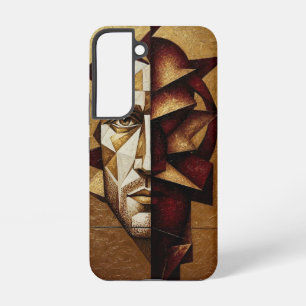 Burgundy Gold Cubist Man - Textured Abstract Samsung Galaxy Case