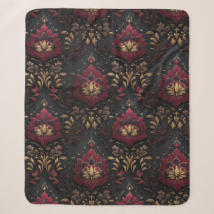 Burgundy Gold Damask Elegance Sherpa Blanket