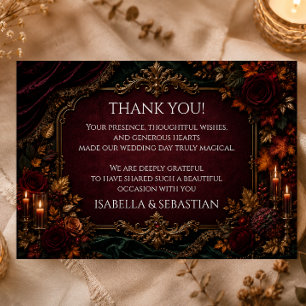 Burgundy & Gold Dark Romance Wedding Thank You Card