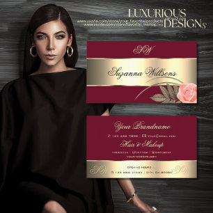 Burgundy Gold Decor Cute Rose Flower with Initials Business Card