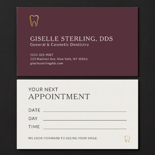 Burgundy & Gold Dentist Office Appointment Card