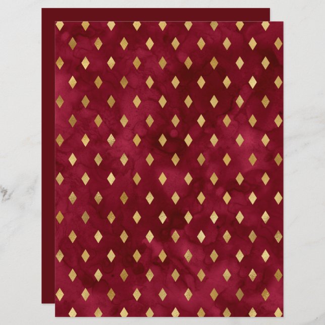 Burgundy Gold Diamond Pattern Scrapbook Paper (Front/Back)