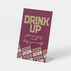 Burgundy & Gold Drink Table Graduation Pedestal Sign