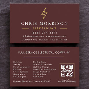 Burgundy Gold Electrician QR Code Modern Business Card