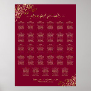 Burgundy & Gold Elegant 29 Table Seating Chart