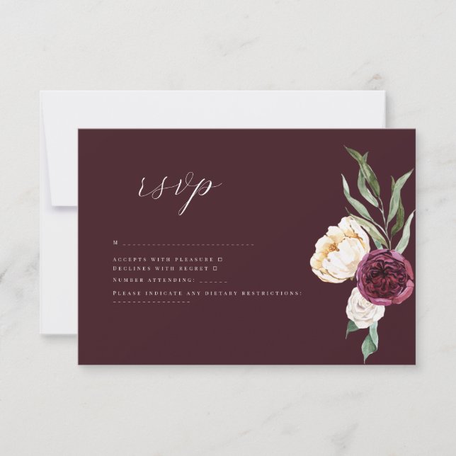 Burgundy Gold- Elegant Floral Luxe wedding  RSVP Card (Front)