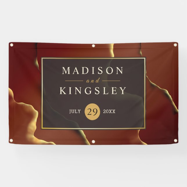 🤵 Burgundy Gold Elegant Inky Abstract Wedding   Banner (Horizontal)
