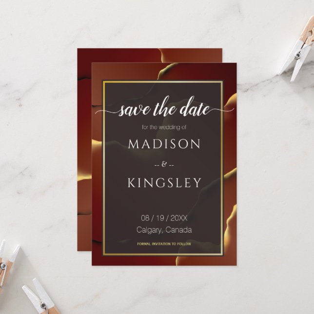 🤵 Burgundy Gold Elegant Inky Abstract Wedding   Invitation (Front/Back In Situ)