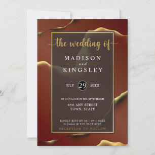 Burgundy Gold 🌿 Elegant Inky Abstract Wedding Invitation