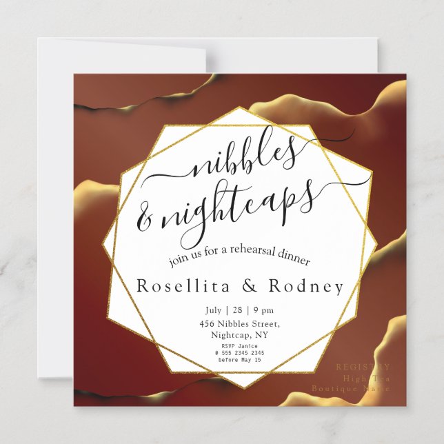 🤵 Burgundy Gold Elegant Inky Abstract Wedding   Magnetic Invitation (Front)