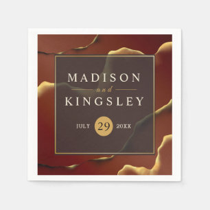 Burgundy Gold 🌿 Elegant Inky Abstract Wedding Napkin