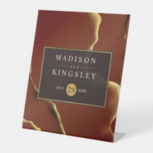 🤵 Burgundy Gold Elegant Inky Abstract Wedding Pedestal Sign