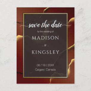 🤵 Burgundy Gold Elegant Inky Abstract Wedding   Postcard