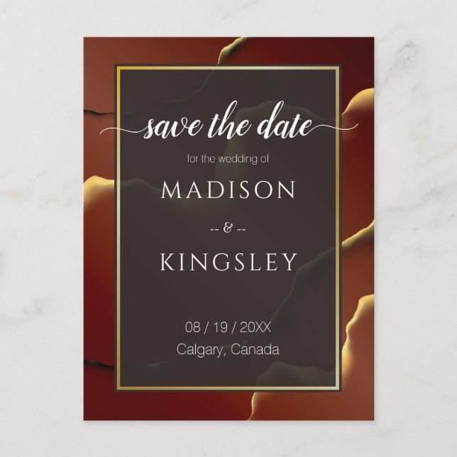 🤵 Burgundy Gold Elegant Inky Abstract Wedding   Postcard (Front)